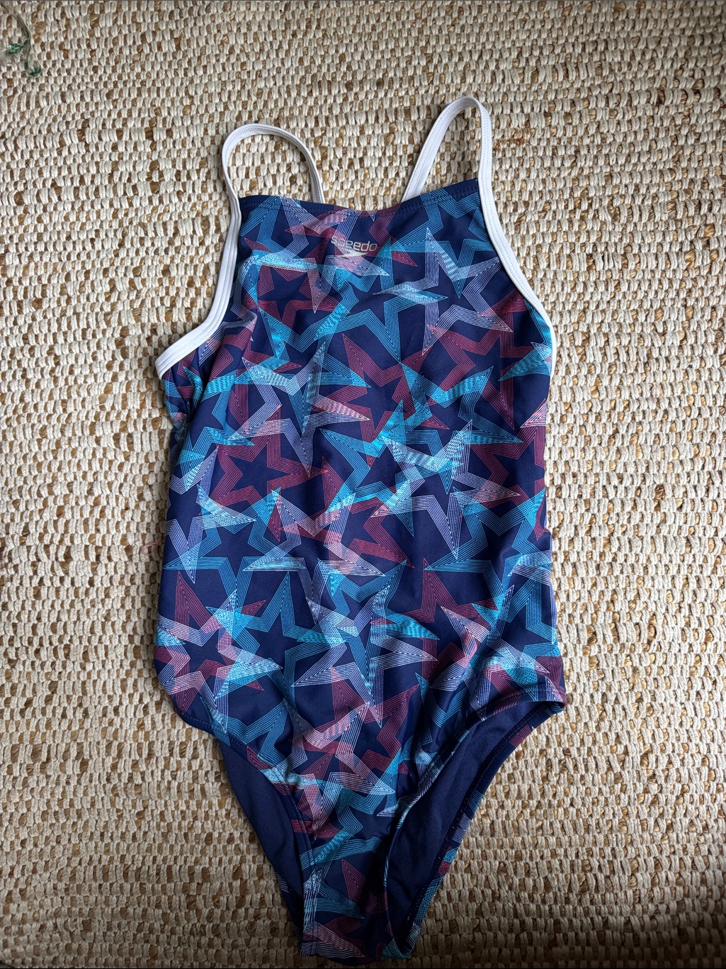Speedo Navy One-Piece Swimsuit With Teal & Burgundy Star Print